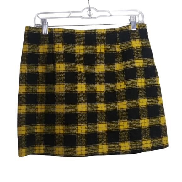 Forever 21 Yellow Black Plaid Mini Skirt Clueless Preppy Clueless Size L - Picture 1 of 6